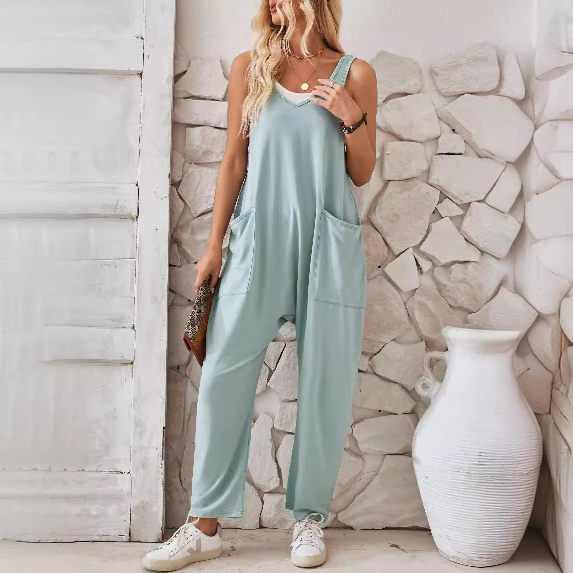 Casual Vest Pocket Knitted Jumpsuit