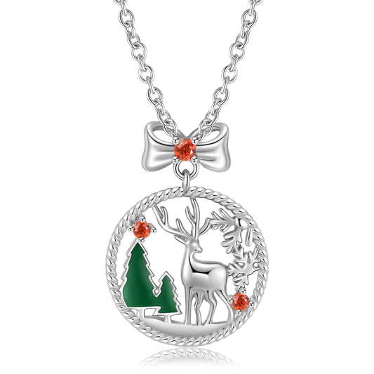 S925 Sterling Silver Hollow Necklace Elk Necklace Christmas Jewelry