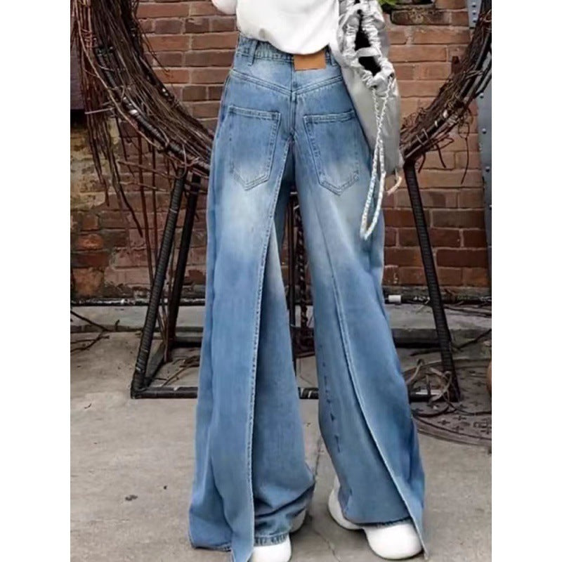 Women's High Waist Reverse Personalized Wide-leg Mop Straight Jeans