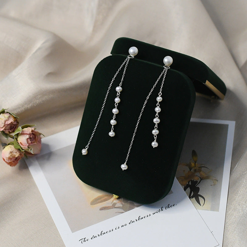 Freshwater Pearl Tassel Long Earrings Real 925 Sterling Silver Jewelry