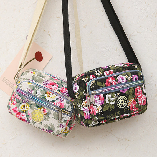 Multi Layered Floral Canvas Crossbody Women's Bag