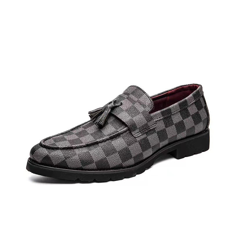 Men's Plaid Leather Shoes Korean Casual Shoes