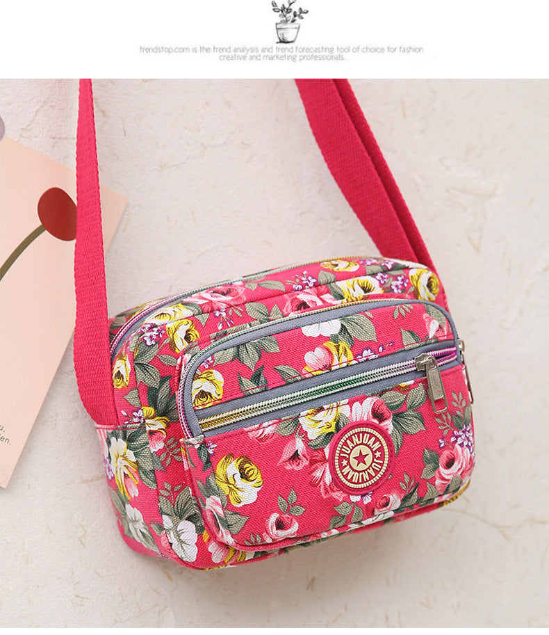 Multi Layered Floral Canvas Crossbody Women's Bag