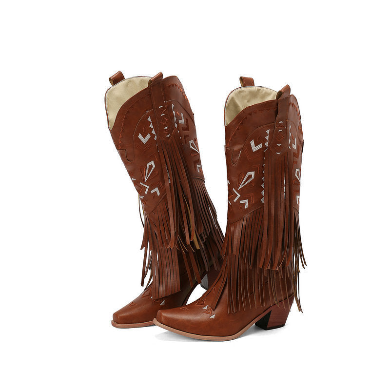 High Heel Tassel Decoration Below The Knee Western Cowboy Boot