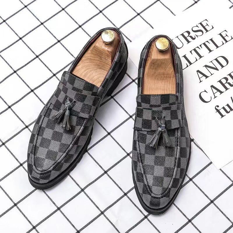 Men's Plaid Leather Shoes Korean Casual Shoes