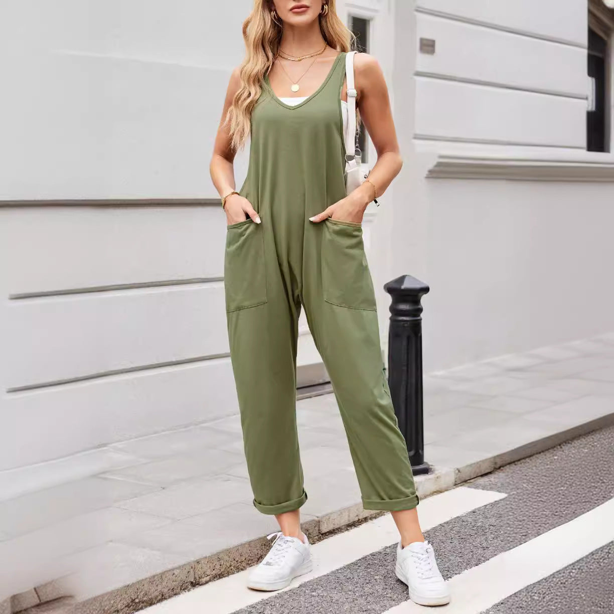 Casual Vest Pocket Knitted Jumpsuit