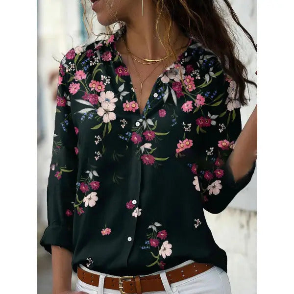 Women's Top Spring And Autumn New Rose Leaves Long Sleeve Button Shirt