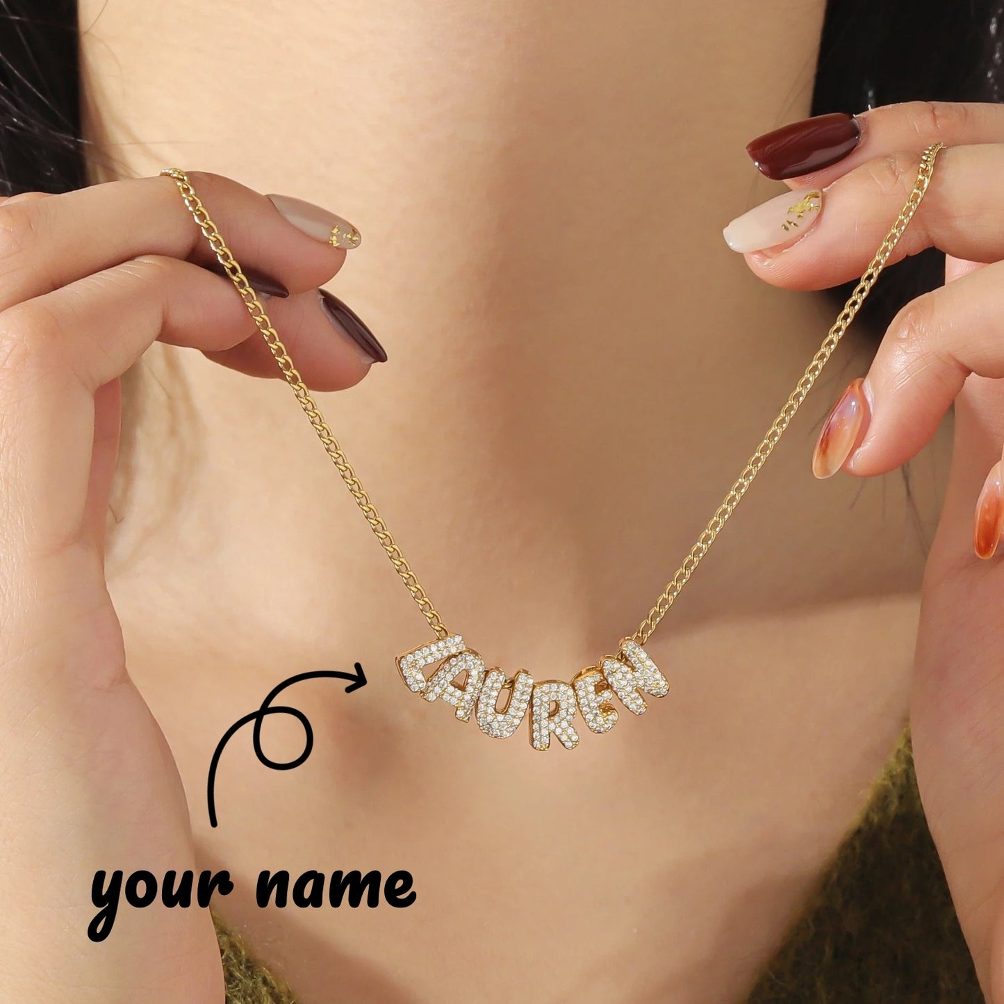 Necklace Bubble Name Necklace 3D Letter Christmas Gifts for Women