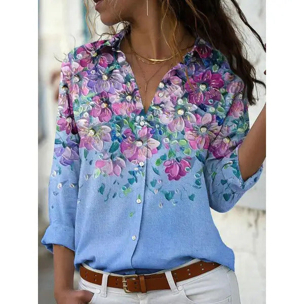 Women's Top Spring And Autumn New Rose Leaves Long Sleeve Button Shirt