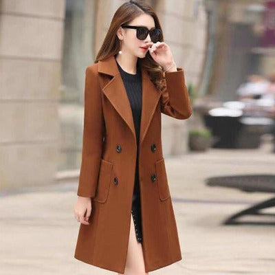 Korean Slim Slim Fashion Temperament Long Waist Wool Coat