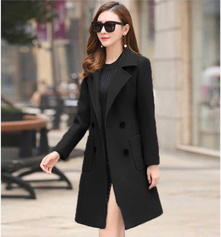 Korean Slim Slim Fashion Temperament Long Waist Wool Coat