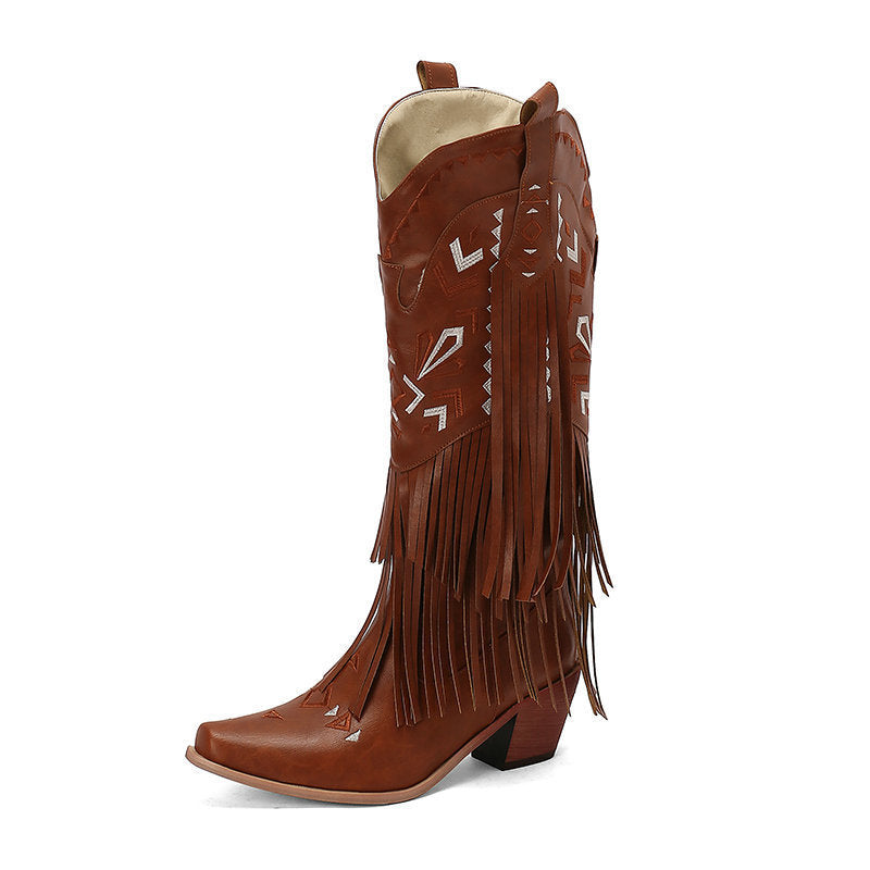 High Heel Tassel Decoration Below The Knee Western Cowboy Boot