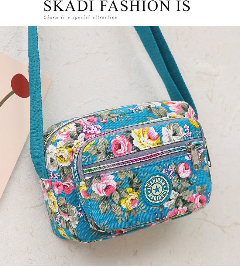 Multi Layered Floral Canvas Crossbody Women's Bag