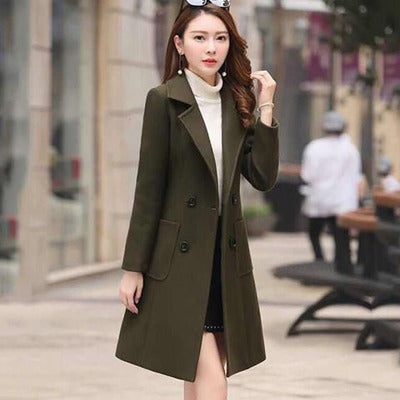 Korean Slim Slim Fashion Temperament Long Waist Wool Coat